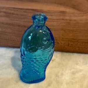 Vintage Fisch's Bitters Fish Shaped 3" Blue Glass Bottle